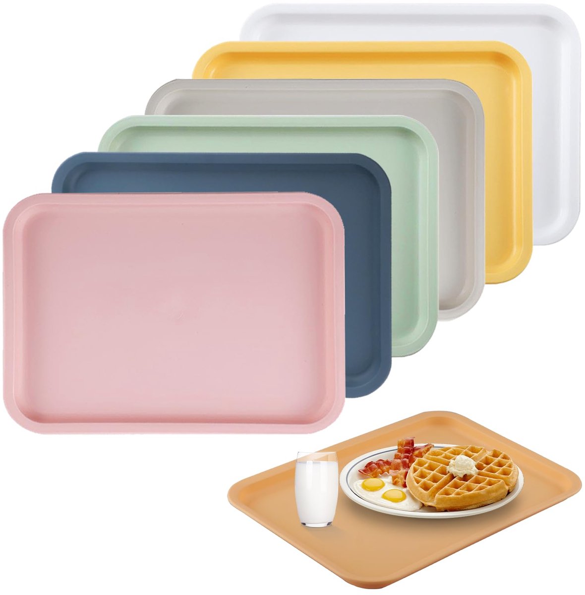 Unyqoos® Set van 6 kleurrijke antislip dienbladen voor diverse toepassingen