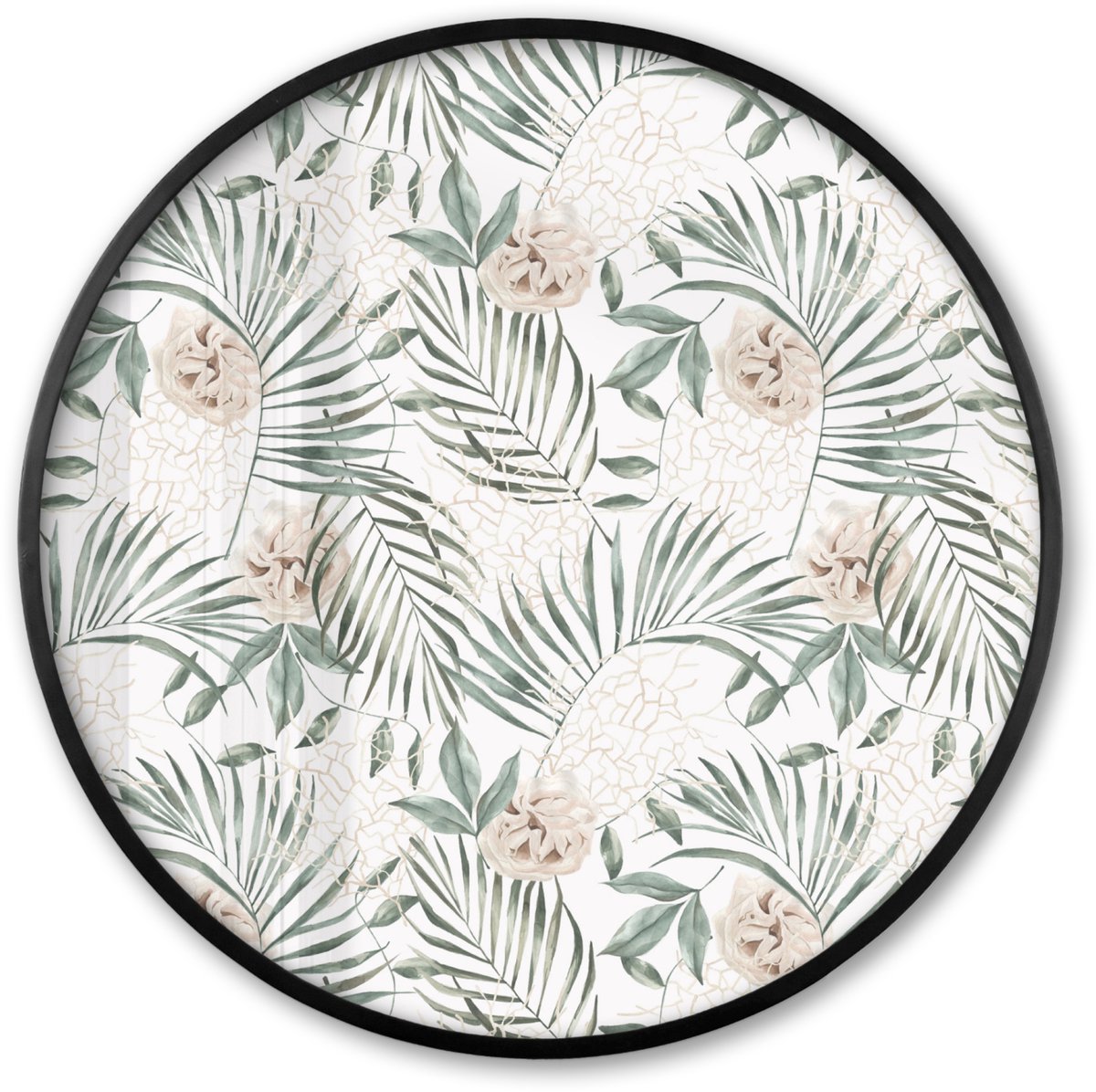 FrameYourWall Poster in lijst Rond - Fotolijst 60x60 cm - Posters - Monstera - Palmblad - Jungle - Tropisch - Ronde posterlijst zwart - Decoratie - Wanddecoratie woonkamer - Muurdecoratie slaapkamer Multicolor