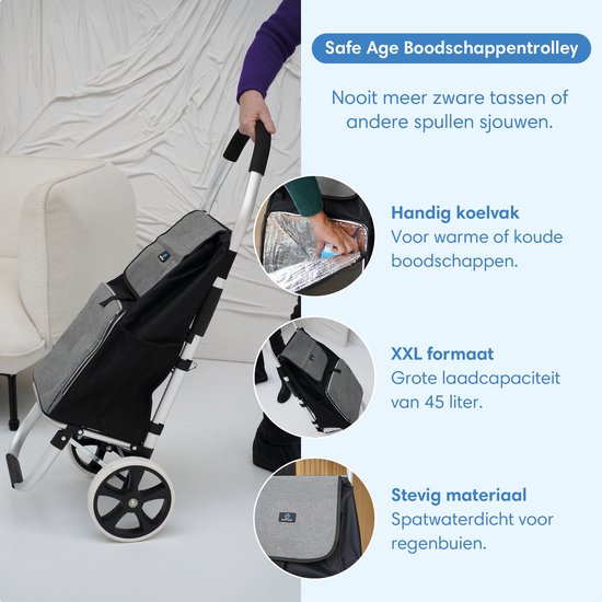 Chariot de Courses Safe Age® avec compartiment réfrigéré - 45L - chariot libre-service - fonction diable