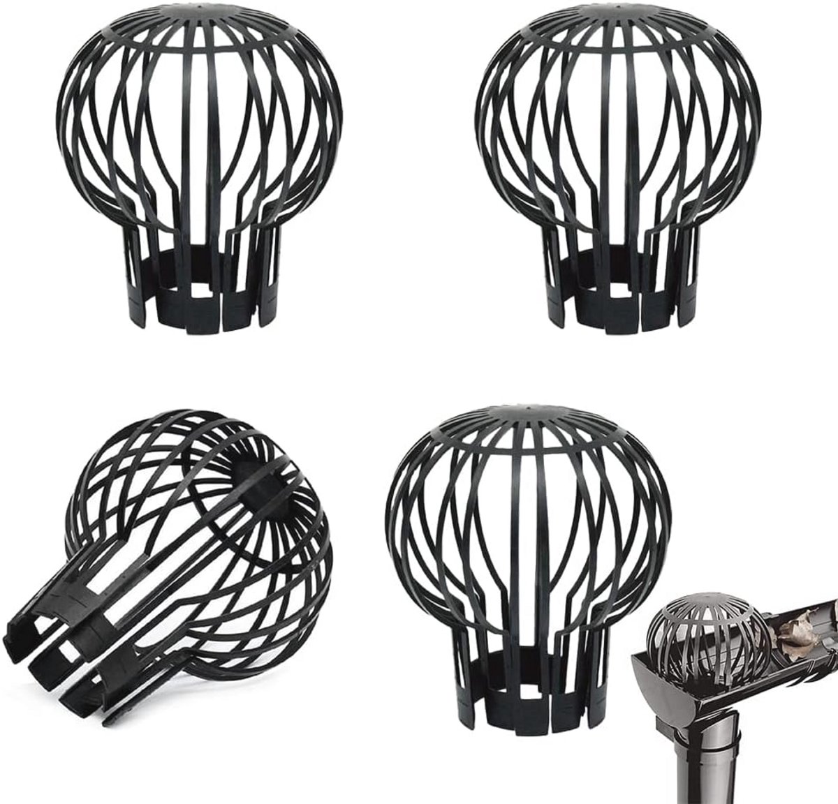 Dakgootbescherming voor regenbuizen - 4 stuks, kunststof bladvangrooster, Ø 13,2 cm, zwart
