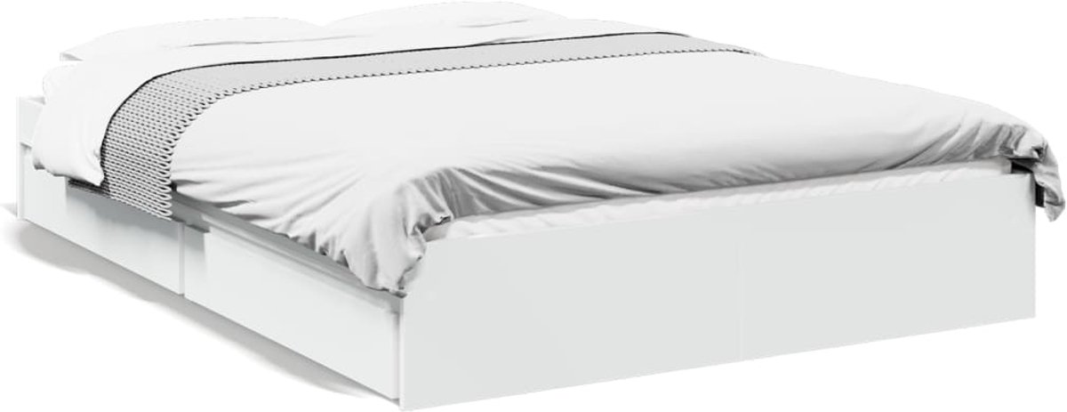 Tweepersoonsbed | Dubbelbed | Volwassenenbed | Bedframe met lades bewerkt hout wit 140x190 cm