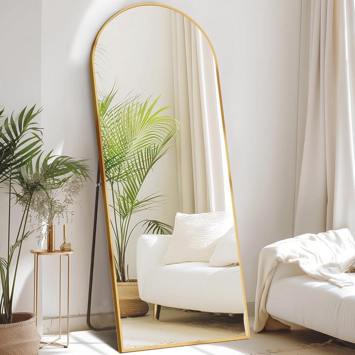 Gouden Curved 64x21 Inch Volledige Spiegel Met Stand - Elegante Wandspiegel