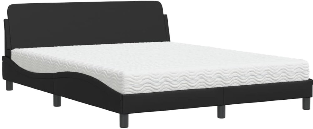 Tweepersoonsbed | Dubbelbed | Volwassenenbed | Bed met matras "Dover" kunstleer zwart 160x200 cm