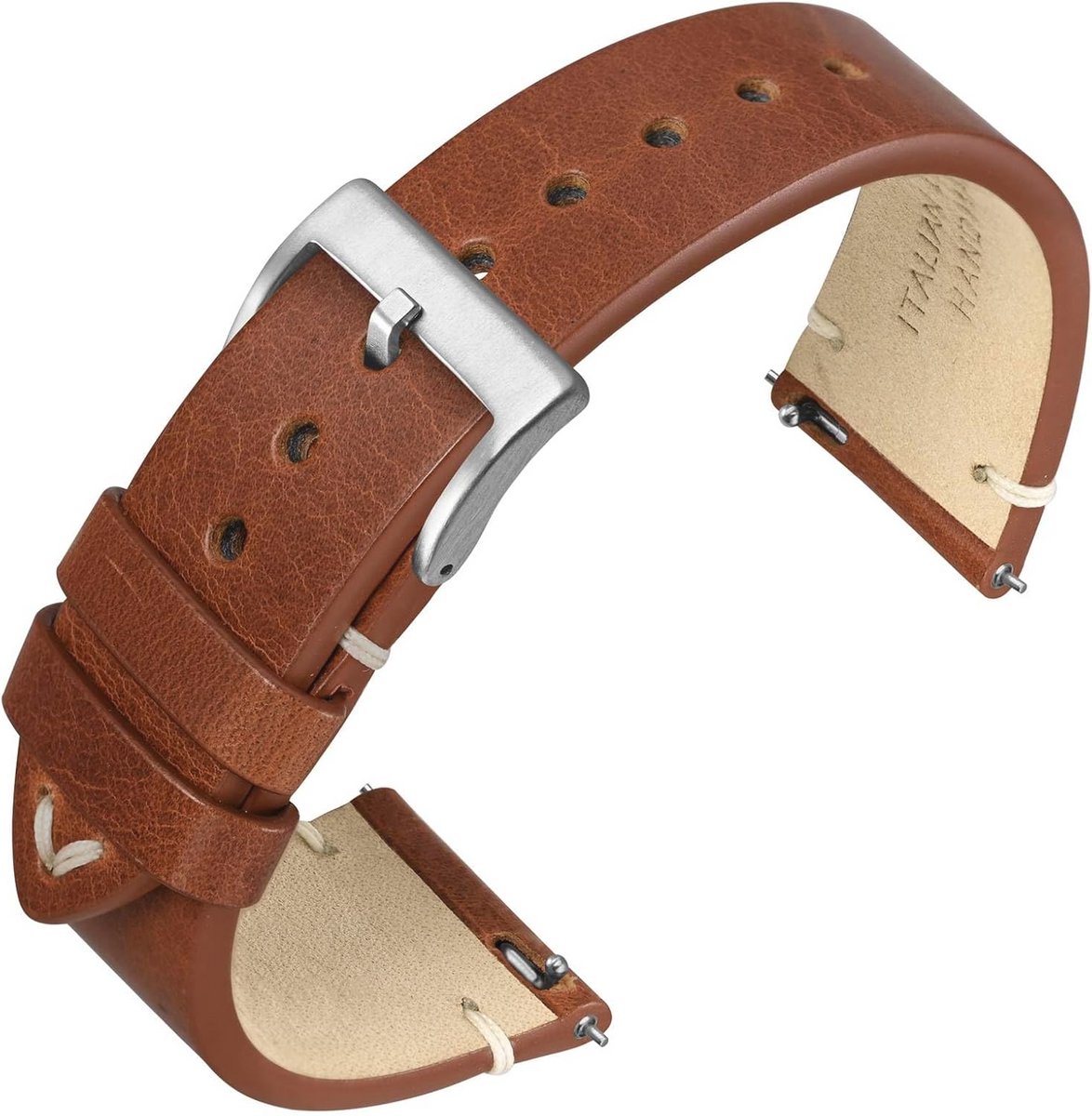 Vintage horlogebandje voor dames en heren, Italiaans retroleer, snel wisselbare armband met stalen gesp