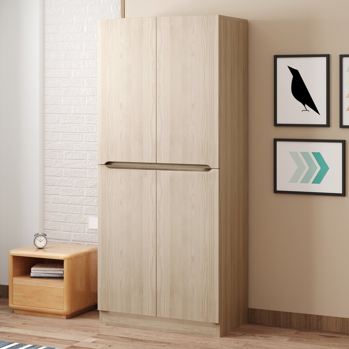 Merax Kledingkast 70x40x170 cm - dubbeldeurs ontwerp met klein opbergvak - houtkleur