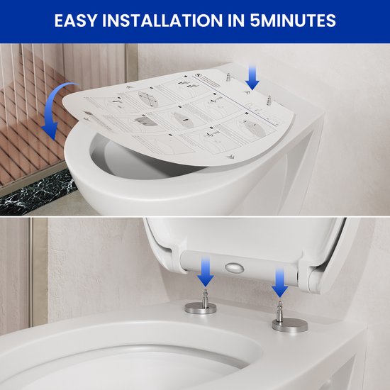 DERW MAX Abattant WC en forme de O - Abattant WC avec couvercle - Antibacterieel - Fermeture en douceur - Fonction Easy Clean - Duroplast Wit