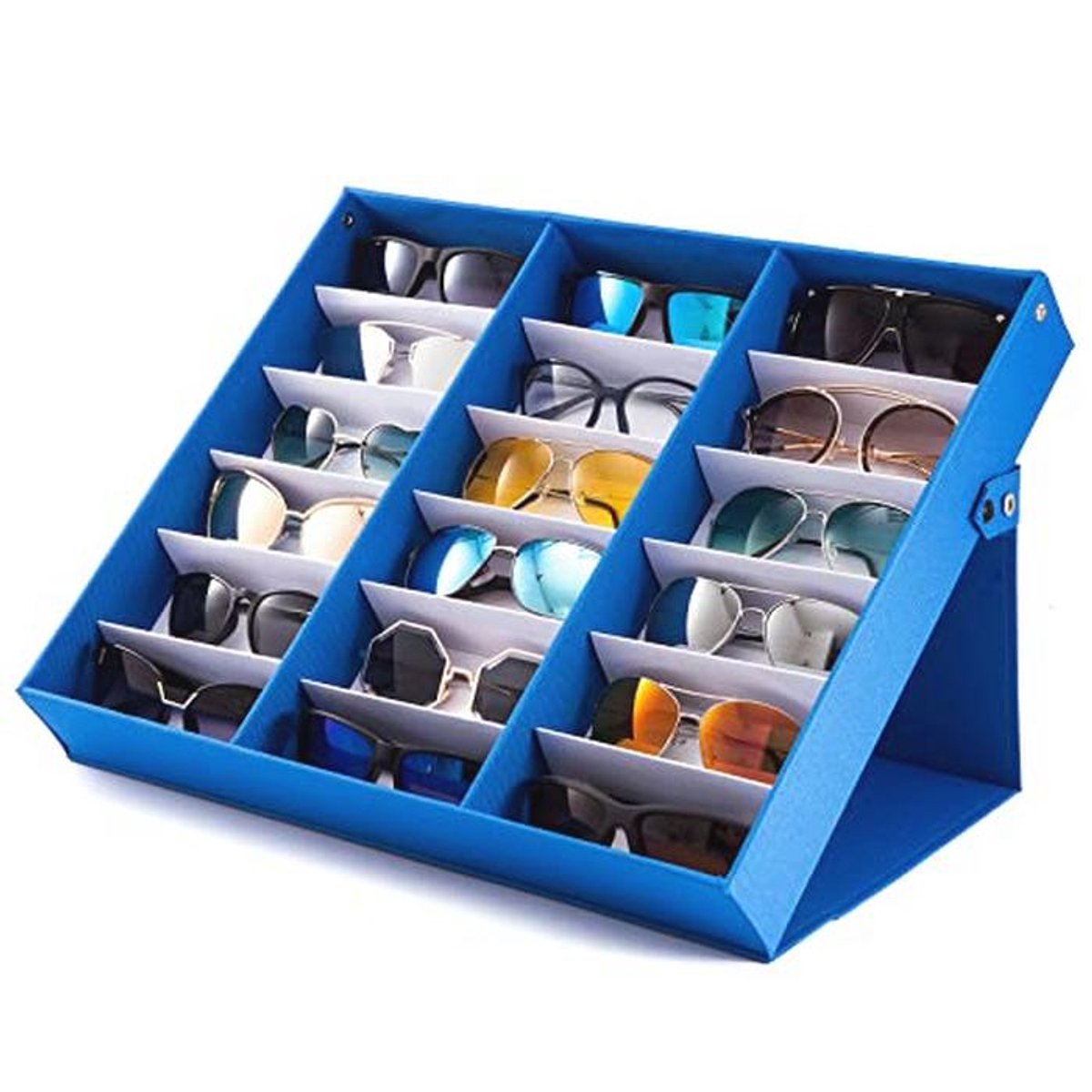 Glazen Organizer met 6 Slots - Opbergbak voor Brillen en Zonnebrillen (Donkerblauw, 18 Slots)
