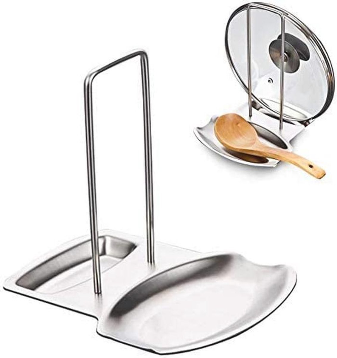 Roestvrijstalen Pan Pot Rack Cover met Lepelhouder - 19 x 15,5 x 19 cm