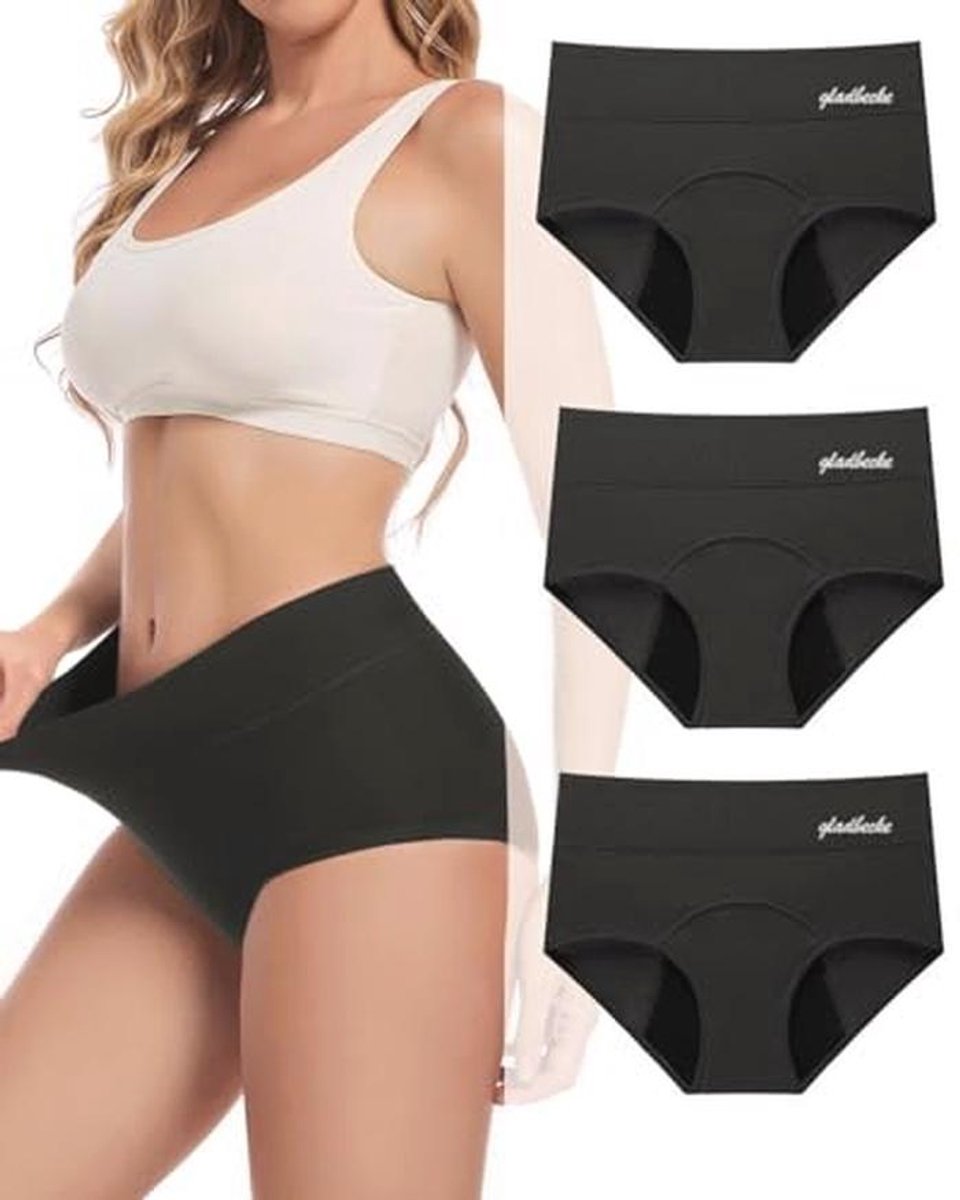 Gladbecke Menstruatieondergoed voor vrouwen, Heavy Flow - Lekvrij, hoge taille katoenen menstruatieslipje, verpakking van 3 stuks