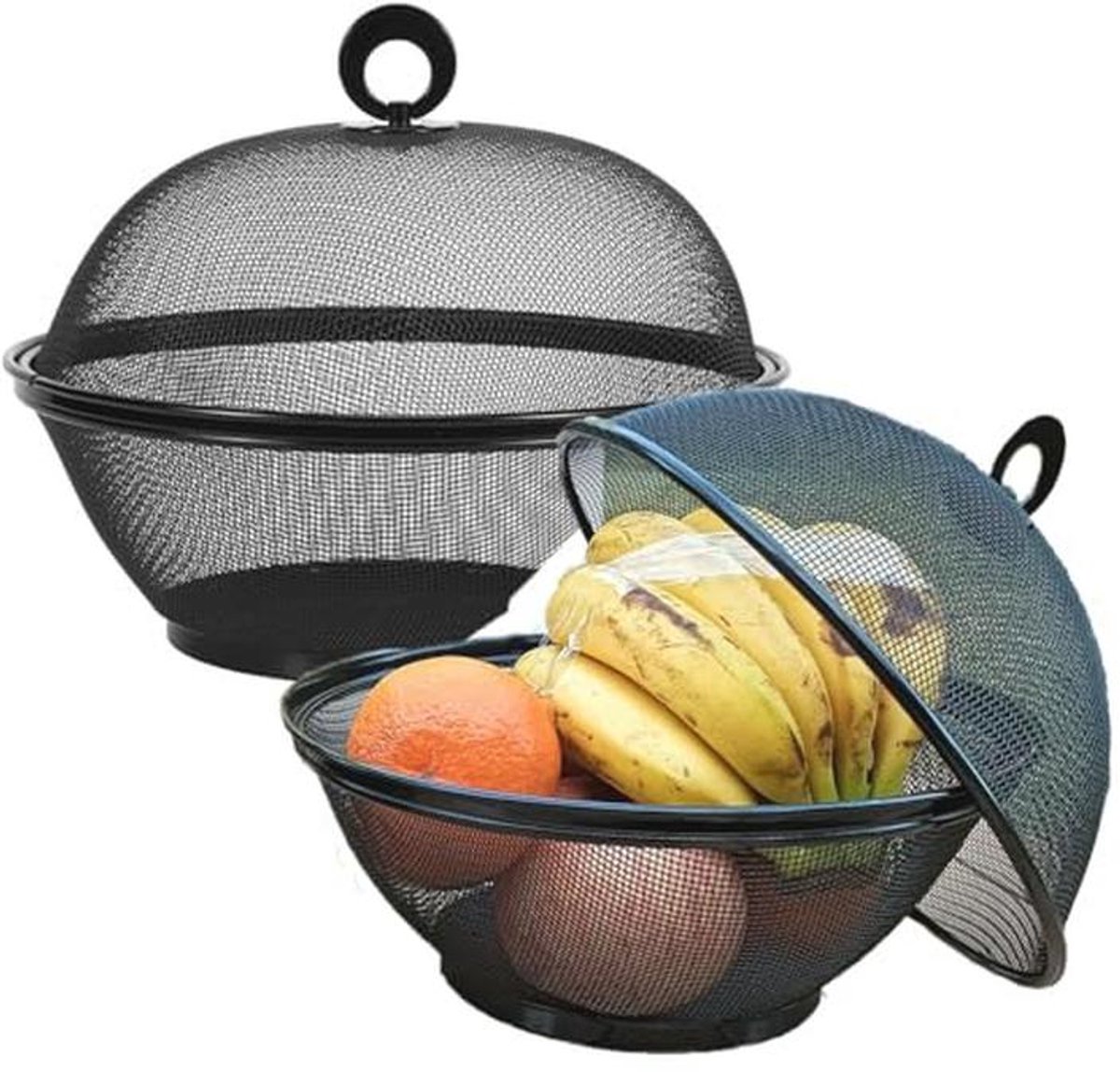 Metalen Fruit- en Groentehouder met Deksel en Vliegenbescherming - 2 Sets