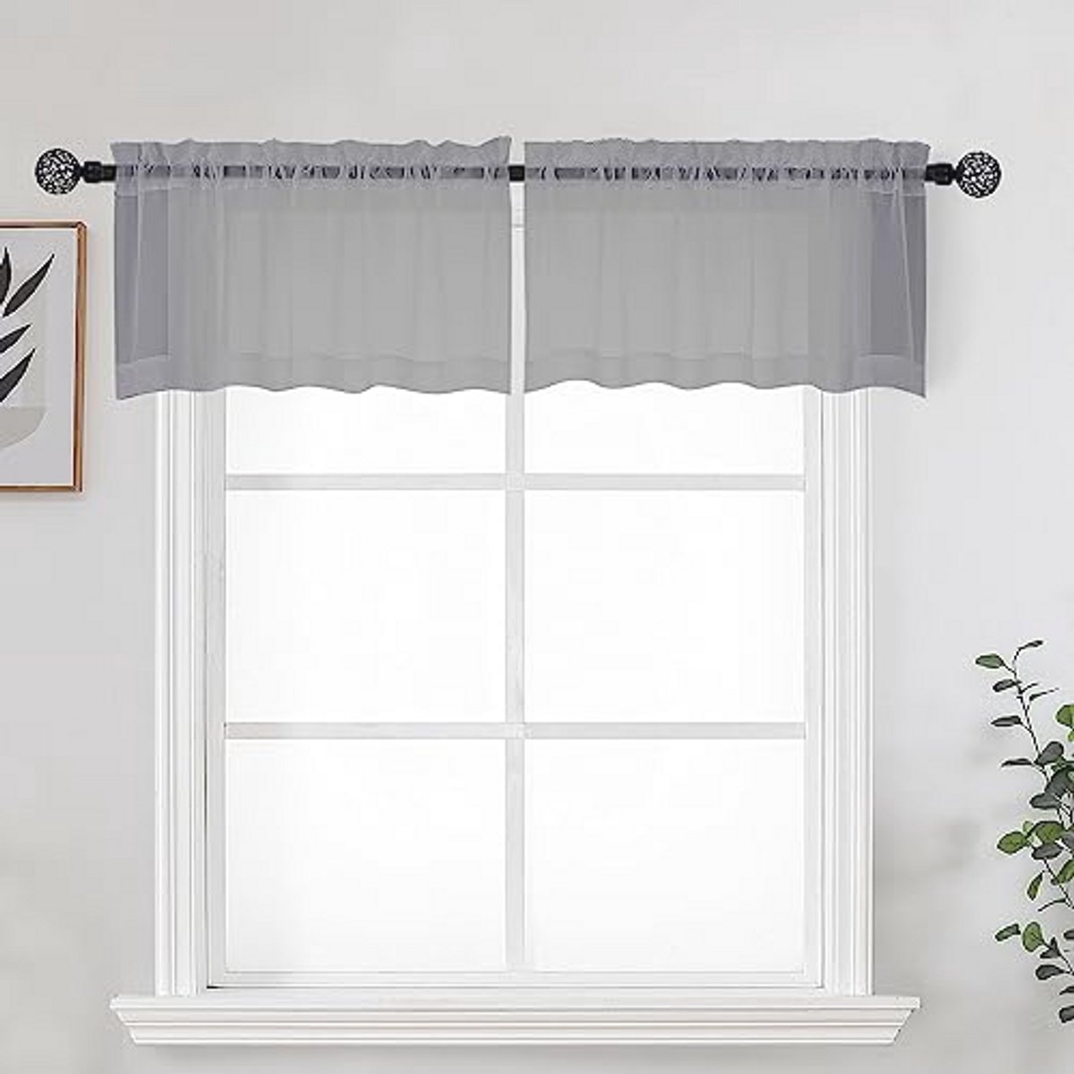 Set van 2 Transparante Grijze Keuken Gordijnen voor Vensters - Moderne Voile Valance met R