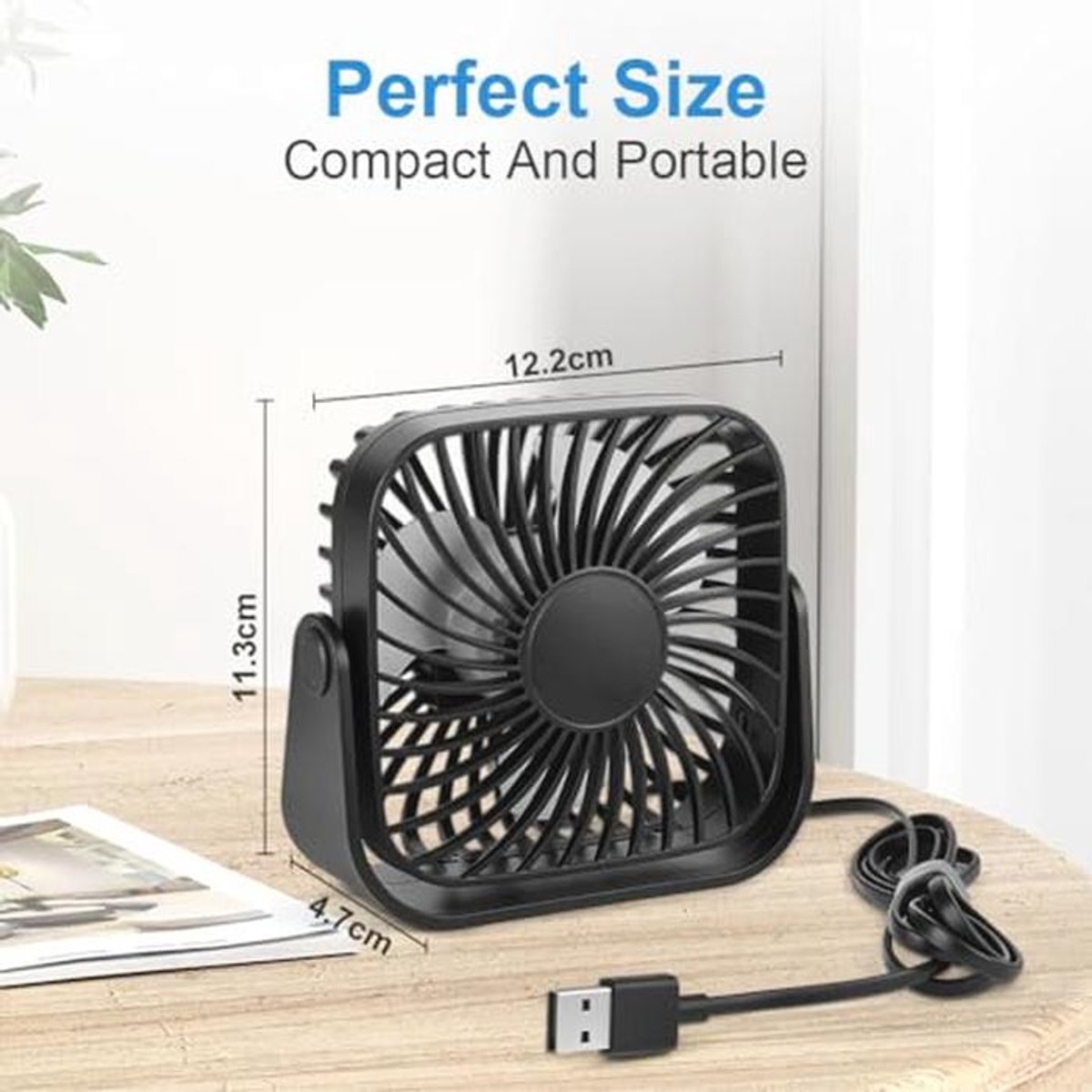 Mini USB Tafelventilator 10 cm - Stil, 360° Rotatie, 3 Snelheden voor Thuis en Kantoor