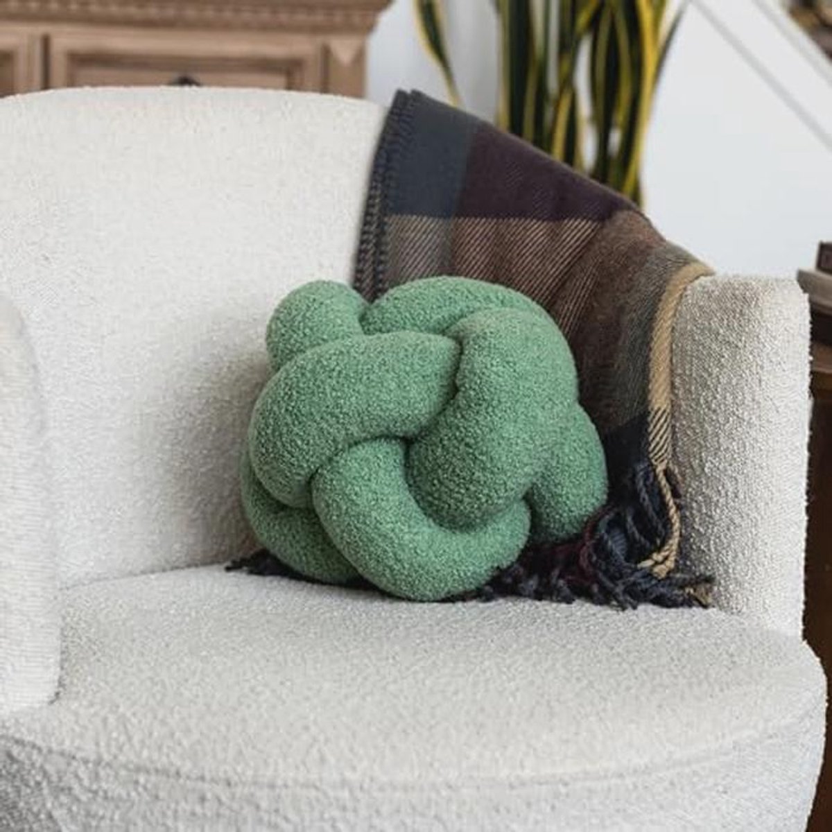 Luxe Salie Groene Knoop Kussen Bal 12 Inch voor Woonkamer Decor