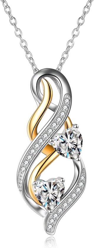 Damesketting met hanger, 925 sterling zilver, zirkonia, wit, bedel