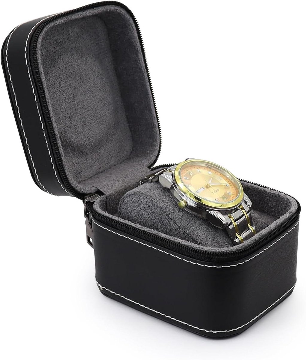 Ronte - Horlogedoos van PU leder met afneembaar kussen voor reizen en zakelijke activiteiten - Zwart