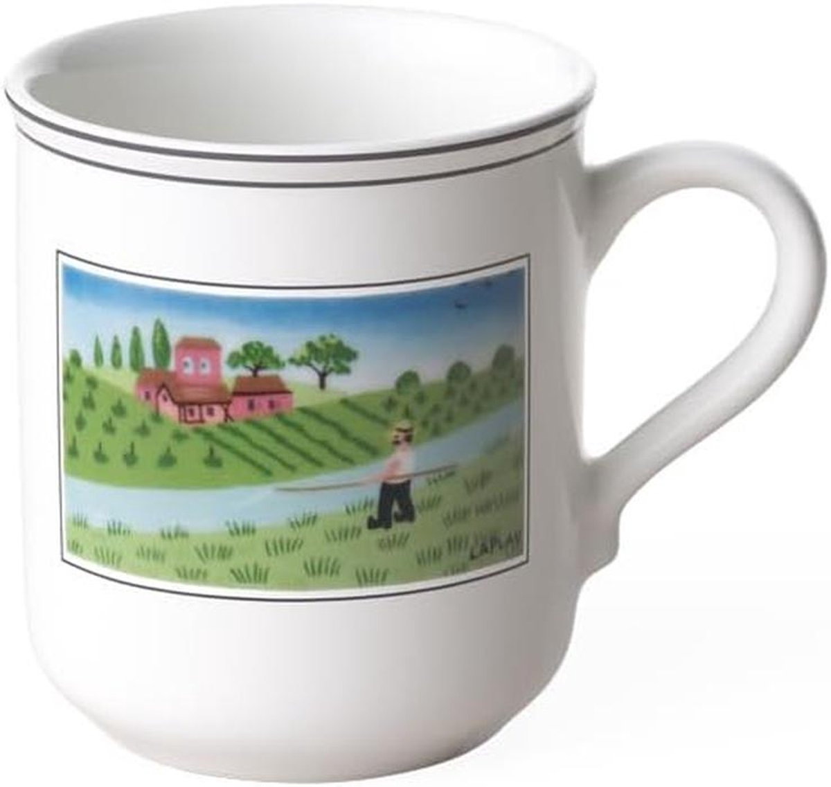 Porcelain Cup with Hand-Painted Fish Design - Microwave and Dishwasher Safe