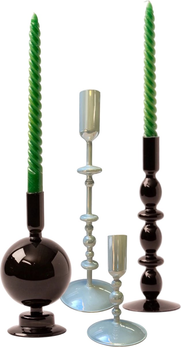 WinQ-Complete set glaskandelaren in Metallic Off White en Zwart-kandelaar