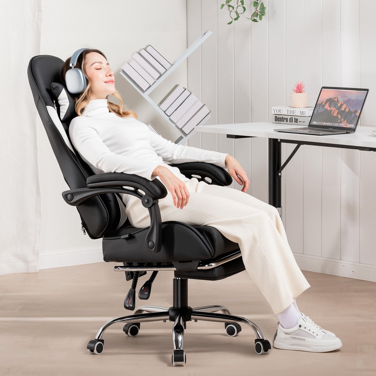 GTPLAYER Gaming Stoel met Lendensteun - Zwart - afbeelding 2