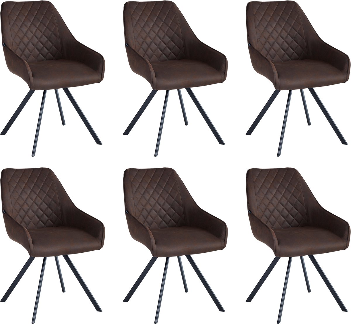 Colenis Elias Eetkamerstoel - Set Van 6 - Bruin - Microfiber Stof - 180° draaibaar