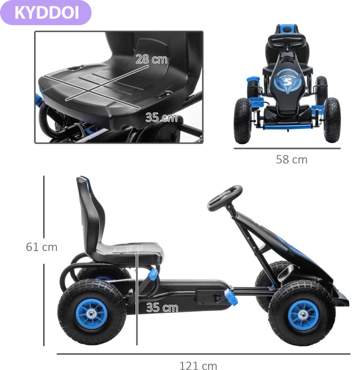 Skelter - GoKart voor Kinderen - Kinderkart met Pedalen - Verstelbaar Zadel - 5+ Jaar - Geschikt voor Binnen en Buiten - Blauw+Zwart — afbeelding 4