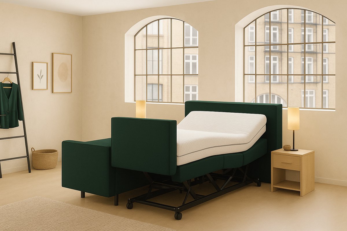 Lecce Hoog Laag Bed 1 Persoons/ Verzorgingsbed /Seniorenbed Elektrisch Verstelbaar 120x200 cm Donker Groen/Montage optie/Made in NL