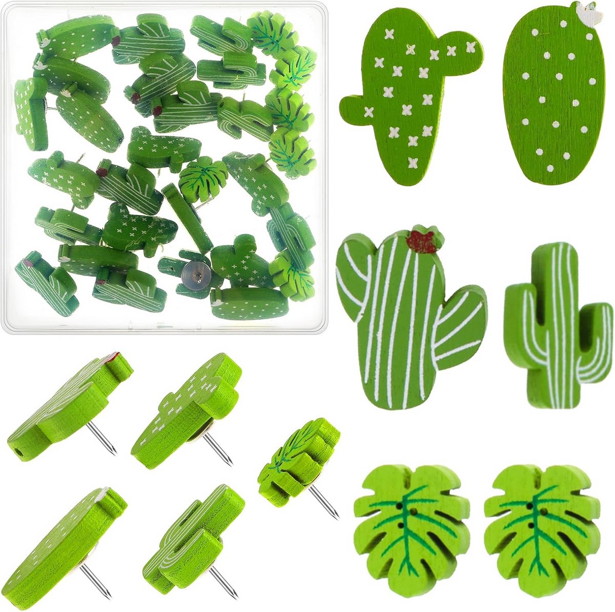 30 stuks houten cactus duwspelden voor kurkbord - decoratieve pushpins voor foto's en notities