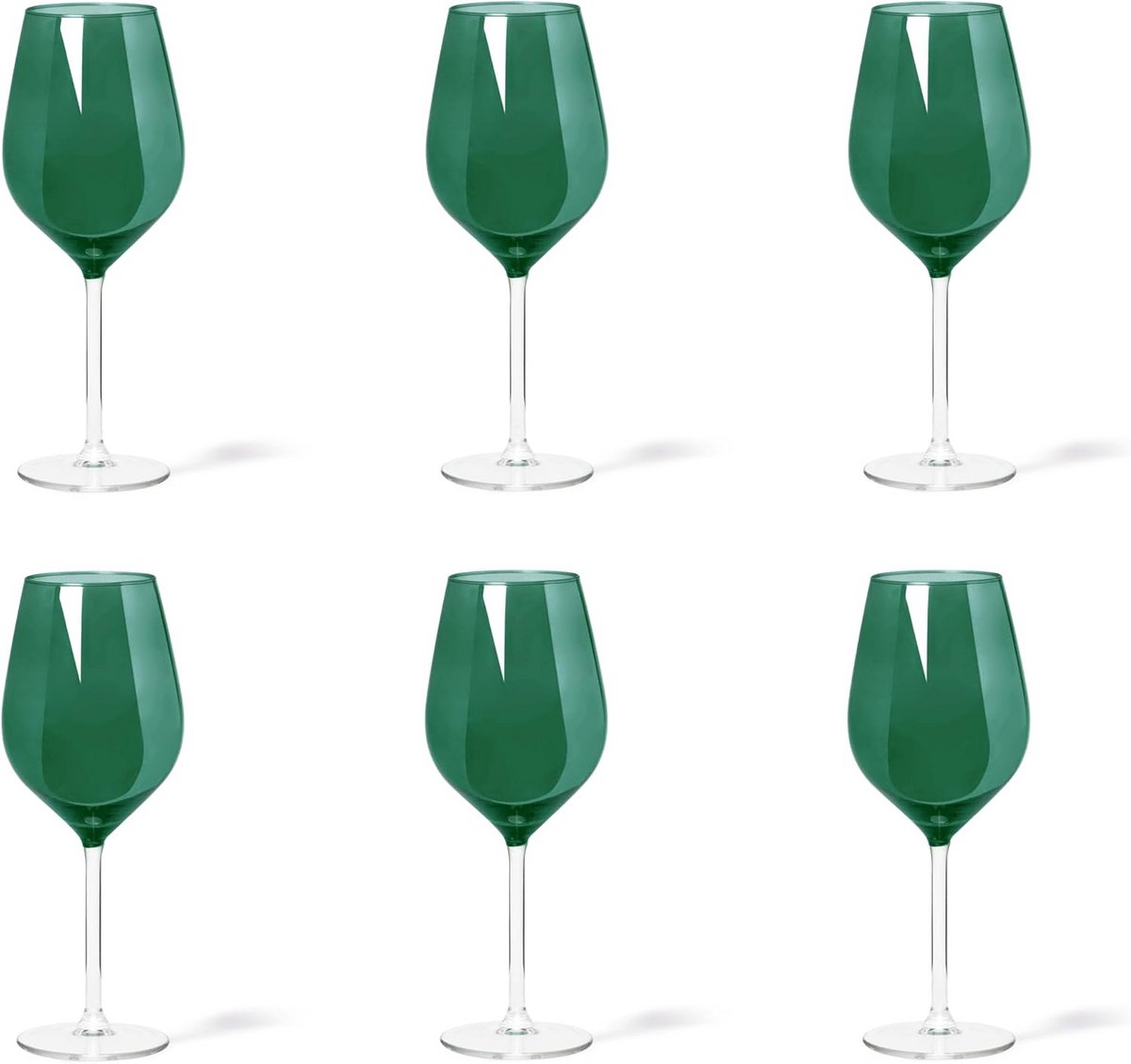 Set van 6 Donkergroene Wijnglazen 500ml - Stijlvolle Gekleurde Drinkglazen