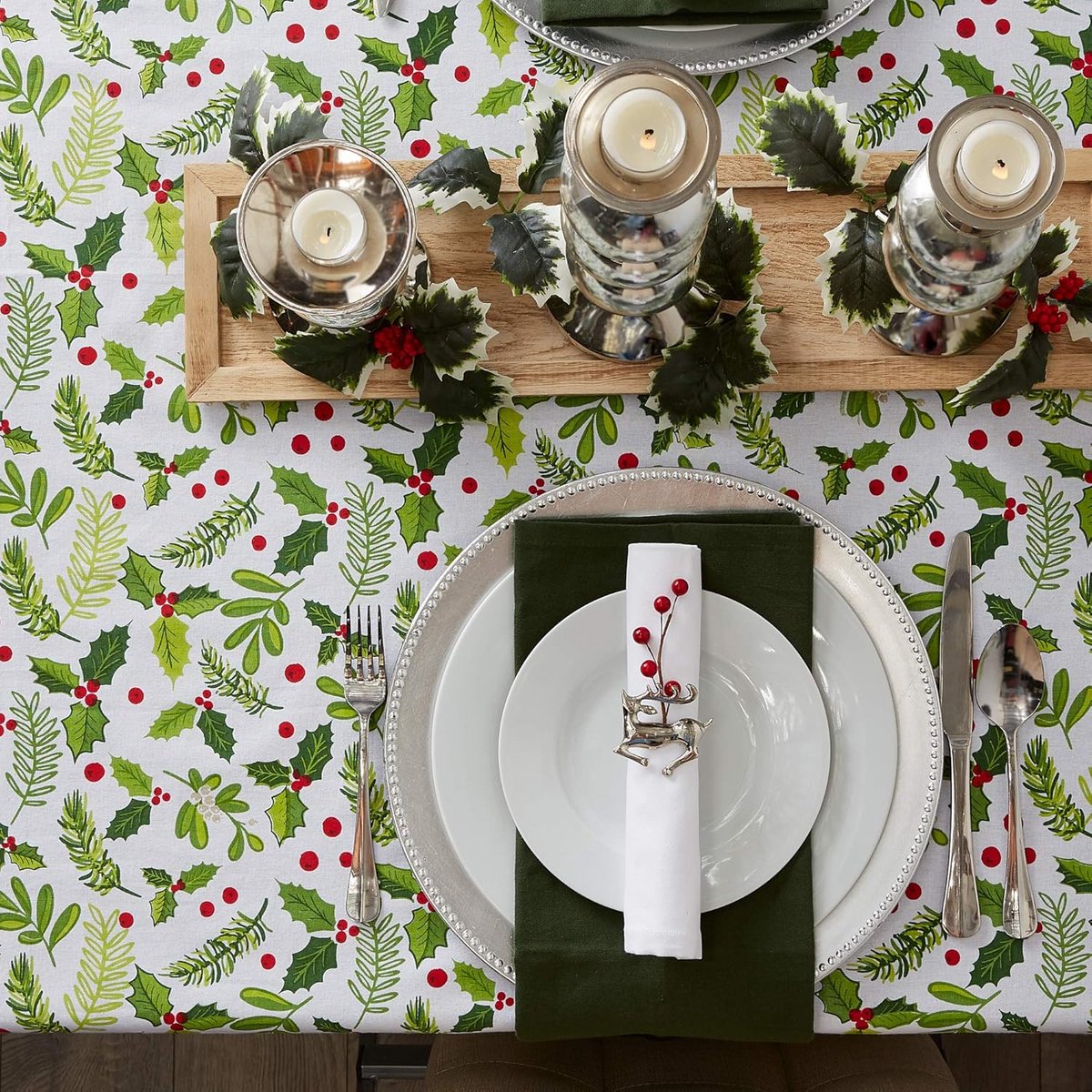 Decoratief Vierkant Tafelkleed voor Kerst en Feestdagen - Tafeldecoratie Kerstgroen