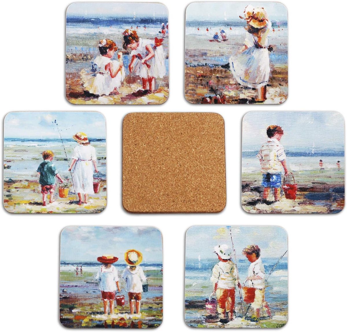 Set van 6 Vierkante Onderzetters met Kurk Onderkant - Hittebestendig & Decoratief
