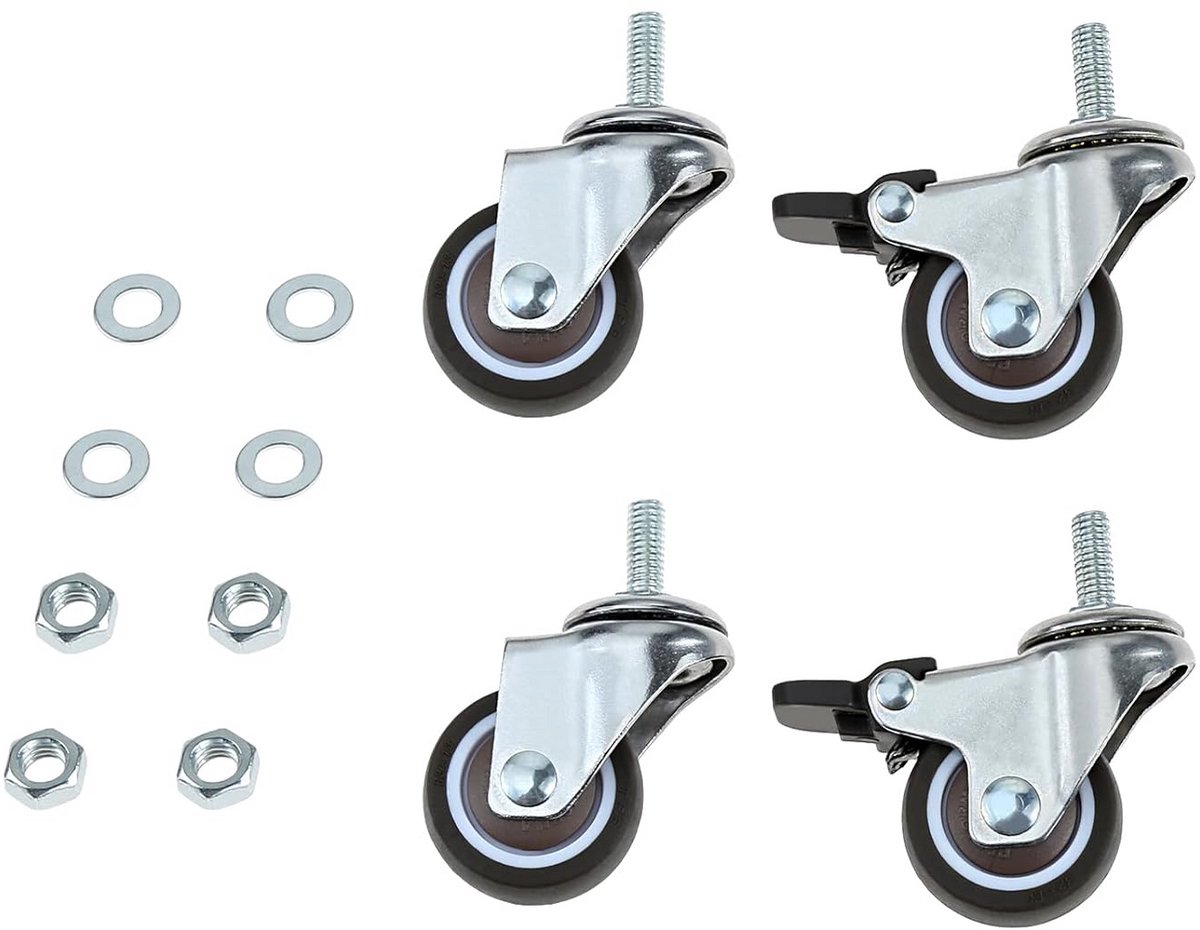 Zware Zwenkwielen met Rem (4 stuks) - 1,25 inch - M6 Schroefdraad - Stil en Krasvrij