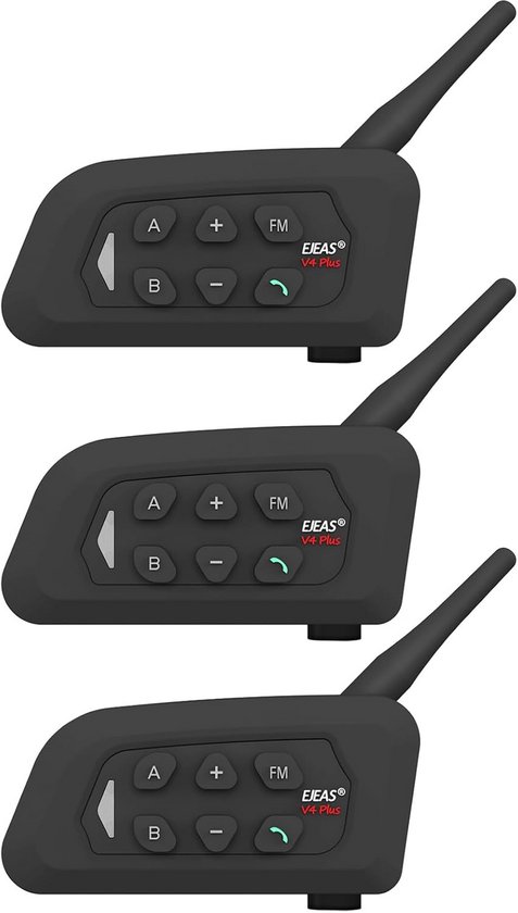 Bluetooth Motorhelm Communicatiesysteem voor 4 Groepen - 1500m Intercom voor Motorfiets, Ski of Scheidsrechter - Set van 3