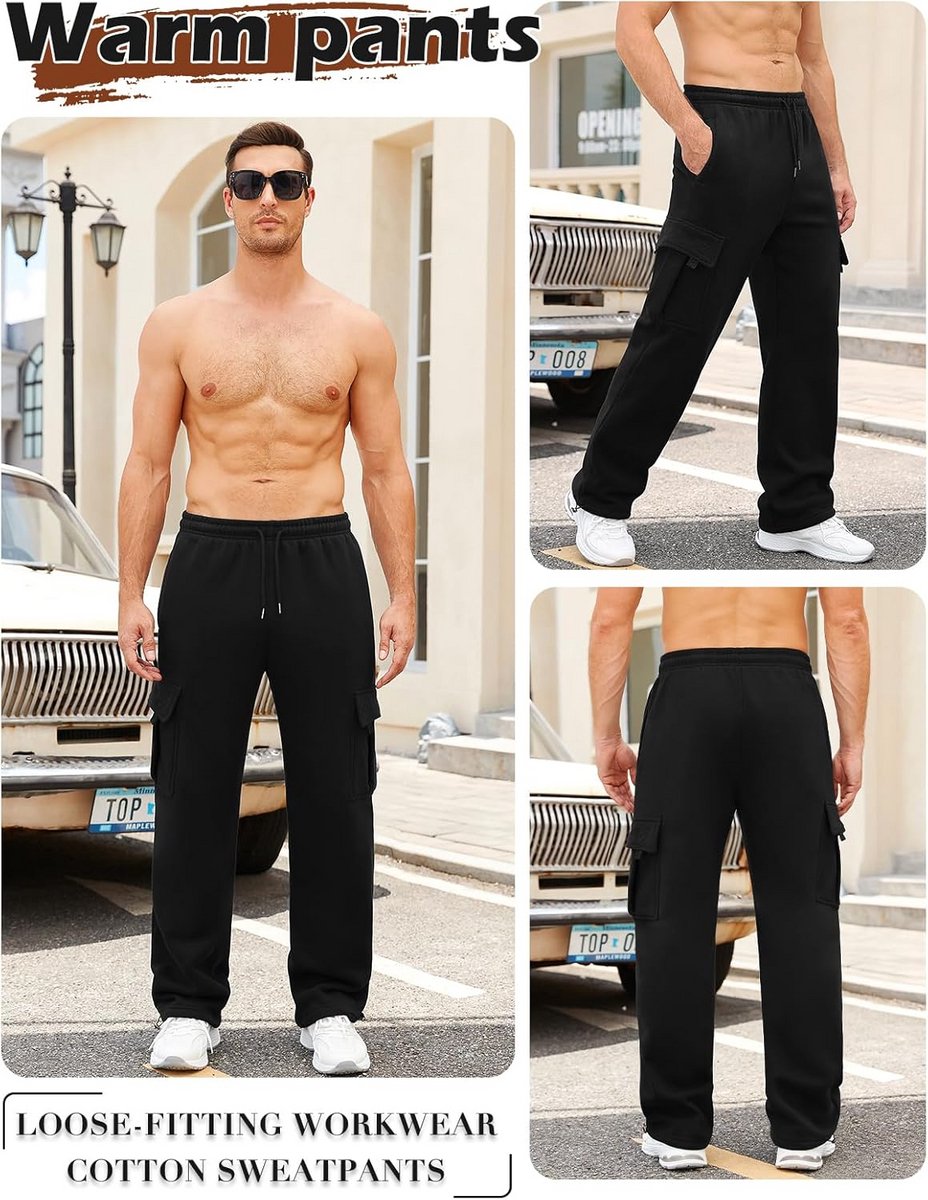 Comfortabele Fleece Joggingbroek voor Heren met Zakken en Rechte Pijpen