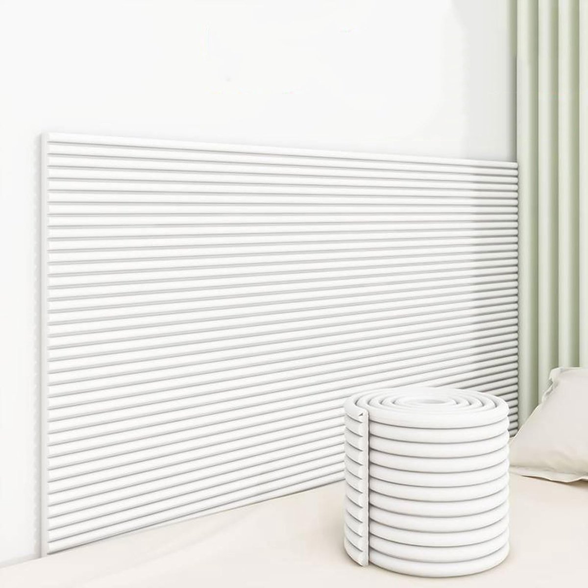 1 Stuk Opgevulde Wandstrip 20x200 Cm - Zachte Wandpanelen Voor Kinderen - Zachte Padding Met Zelfklevende Achterkant - Botsbescherming Voor Muren - Geschikt Voor Kinderdagverblijf, Slaapkamer, Speelkamer En Hoofdeinde (Wit)