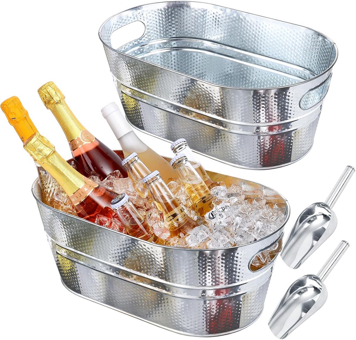 Grote Gehamerde IJsemmers voor Dranken en Champagne (Set van 2)