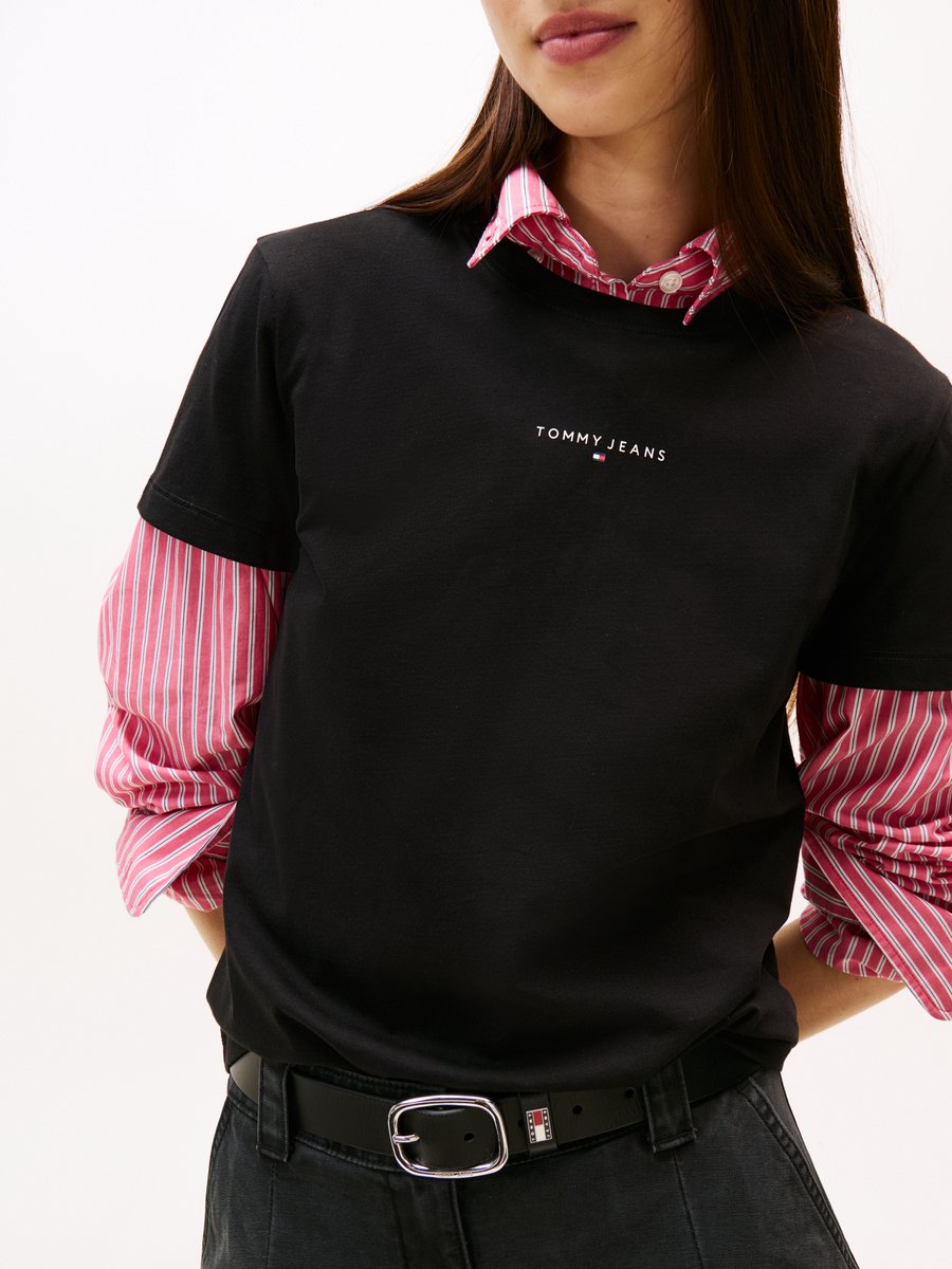 Tommy Jeans T-shirt Tjw Reg Linear Ss Tee Dw0dw21964 Bds Dames Zwart