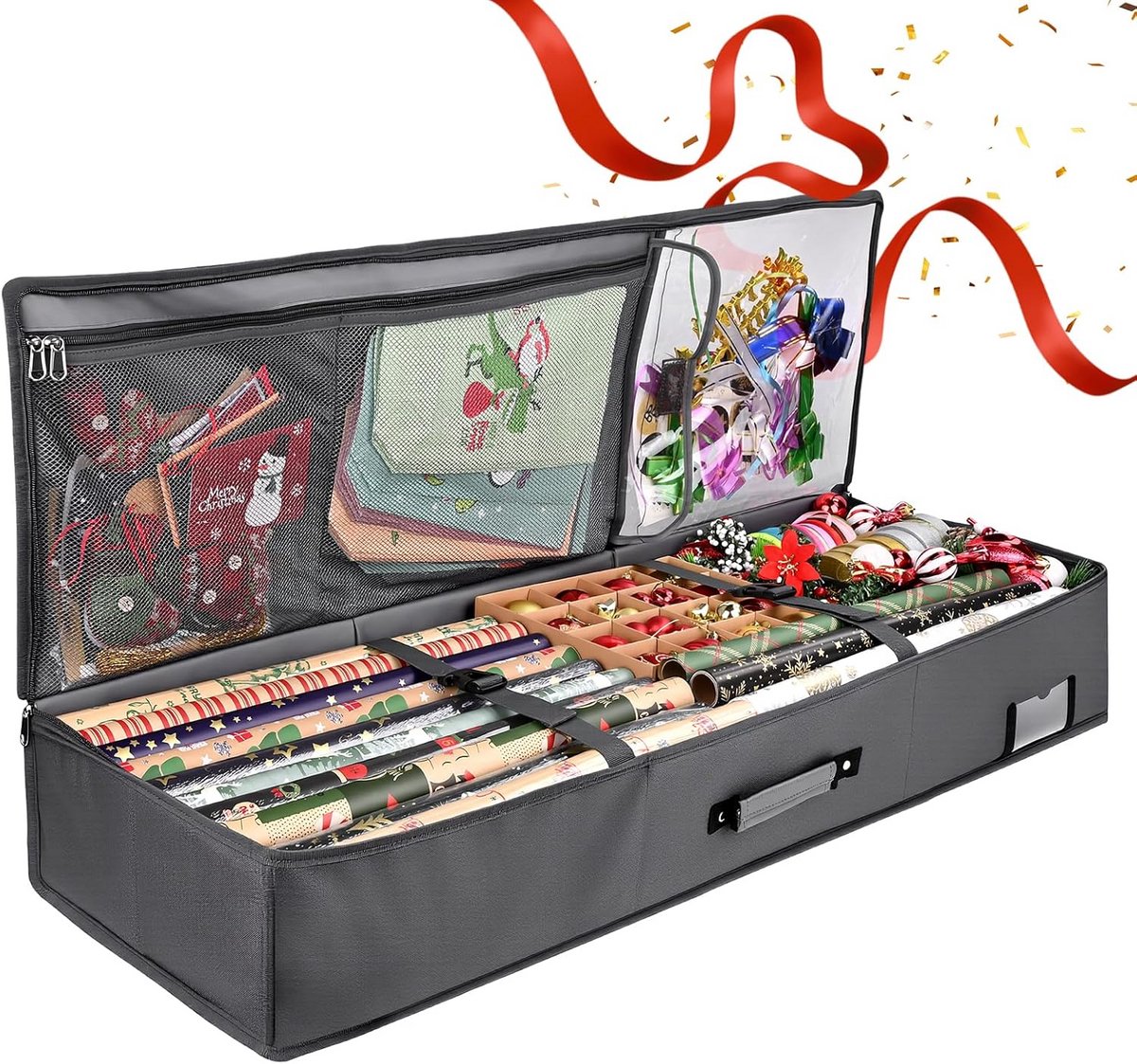 Grote Waterdichte Opbergdoos voor Cadeaupapier en Kerstdecoratie met Vakken