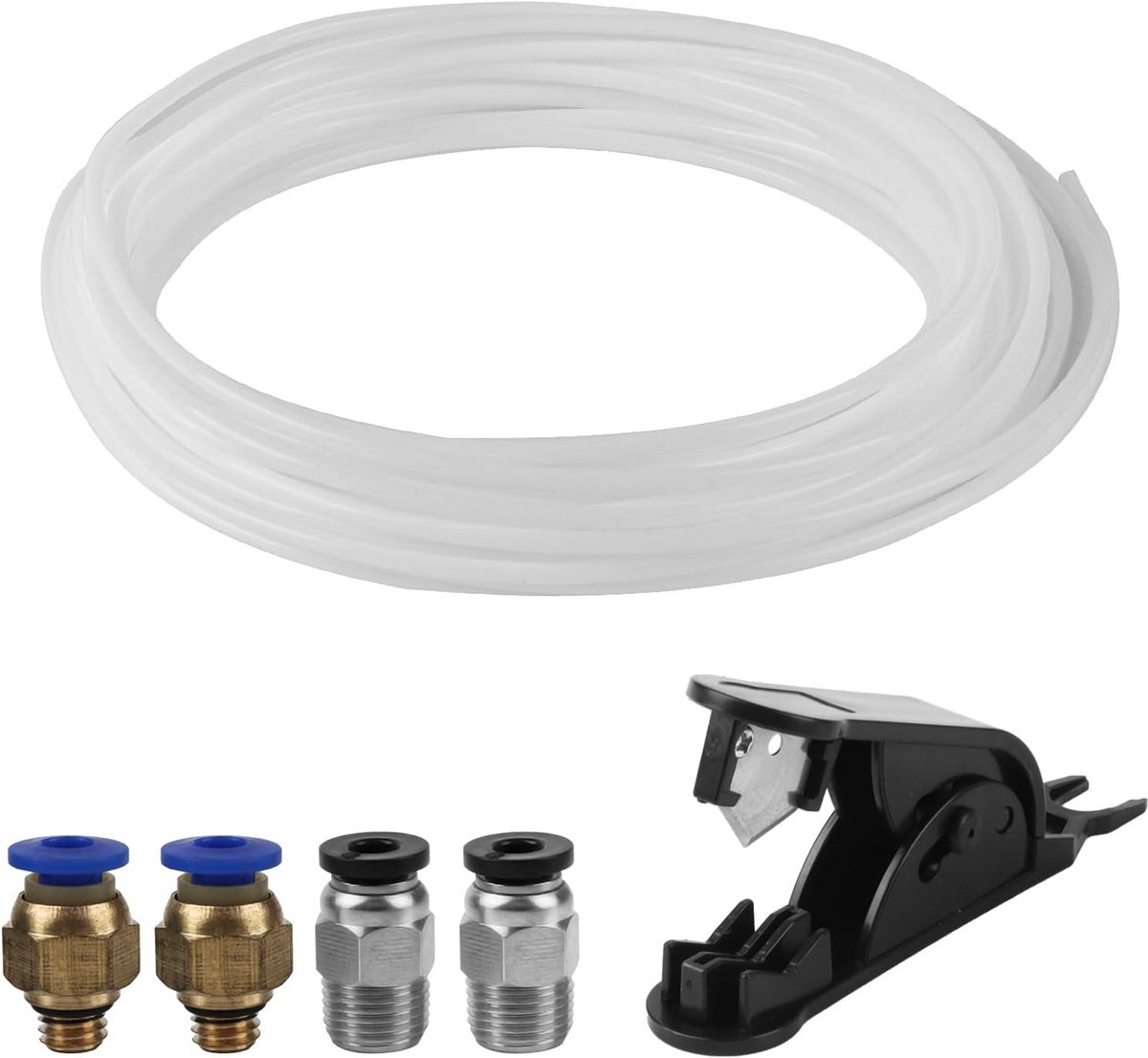 10 Meter PTFE Buis (2.5mm ID x 4mm OD) met Connectoren voor 3D Printer Extruder, Hittebestendig