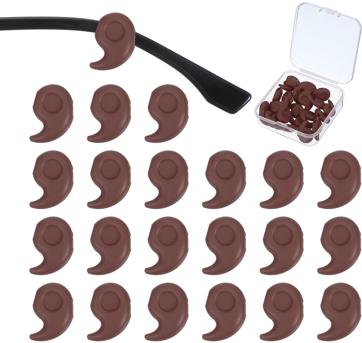 Komma-vorm bril oorgrepen, antislip siliconen comfort bril oorhaken met doos voor zonnebril sport brillen oorhaken