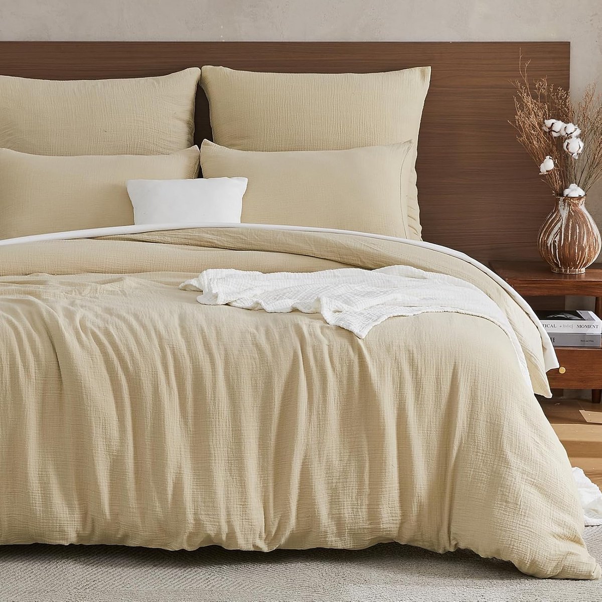 Mousseline Dekbedovertrek Beige 200x200 met Kussenslopen Katoen Zomer