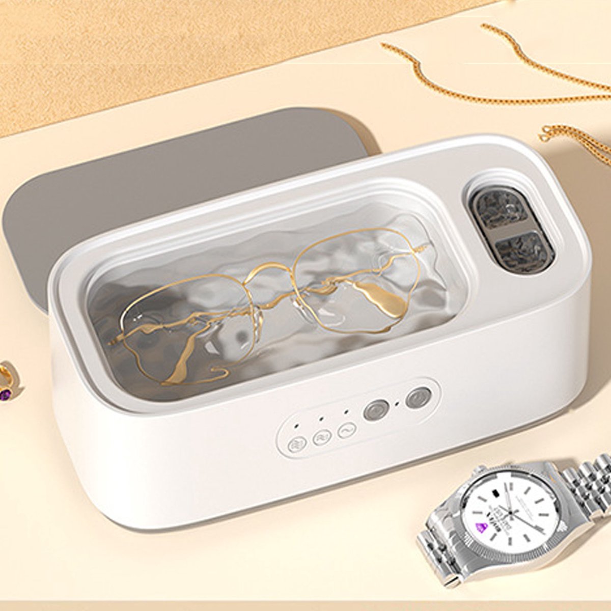 CHIWIN Ultrasone Reiniger - 3 Standen - 4500Hz - Duale Opzet - 15W USB Oplaadbaar - Voor Bril Lenzen Sieraden Fopspenen - 450ml - Met Oplaadbare Accu - 22.2 x 7.3 x 16 cm