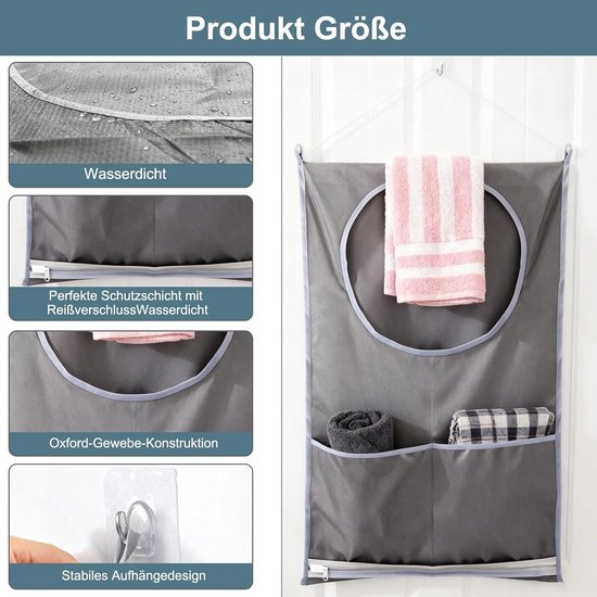 Opknoping Wasserij Bag, 2 stuks opvouwbare waszak deur opknoping, wasmand opknoping met roestvrij stalen deur haak & zuignap, opknoping waszakken, waszak opknoping, gebruikt in deuren, muren, reizen