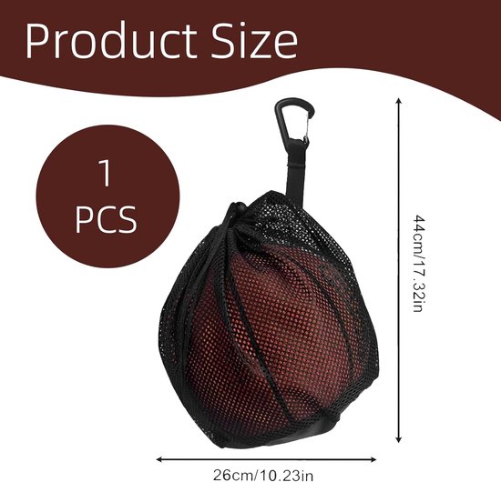 Filet De Transport Pour Ballon – Noir, Avec Clip Et Mousqueton, Pour Basket, Foot, Pilates
