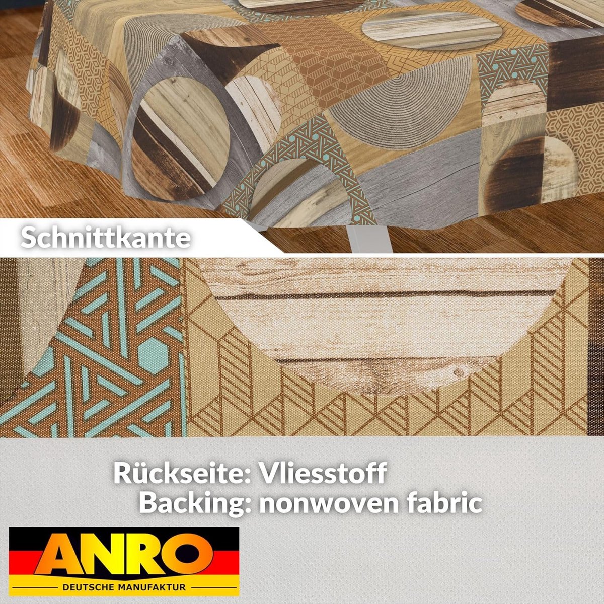 Afwasbaar Tafelkleed Ovaal Waterafstotend 200 x 140 cm in Patchwork Houtlook