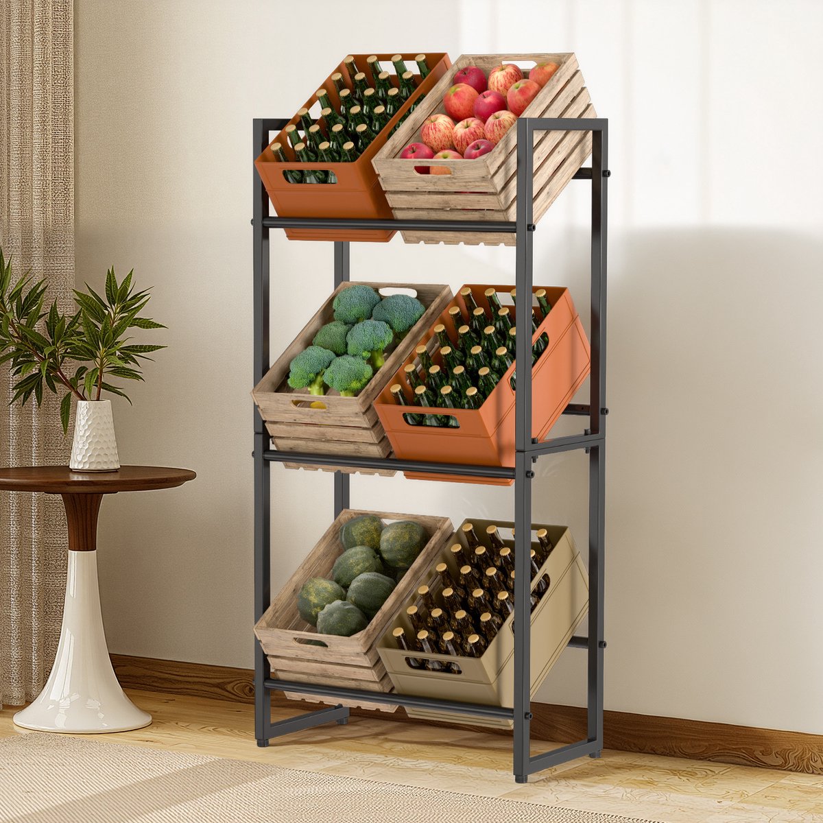 Krattenrek 71x32x140cm Voor 6 Drankkratten Geschikt voor Flessen Multifunctioneel Opbergrek 4 Stuks