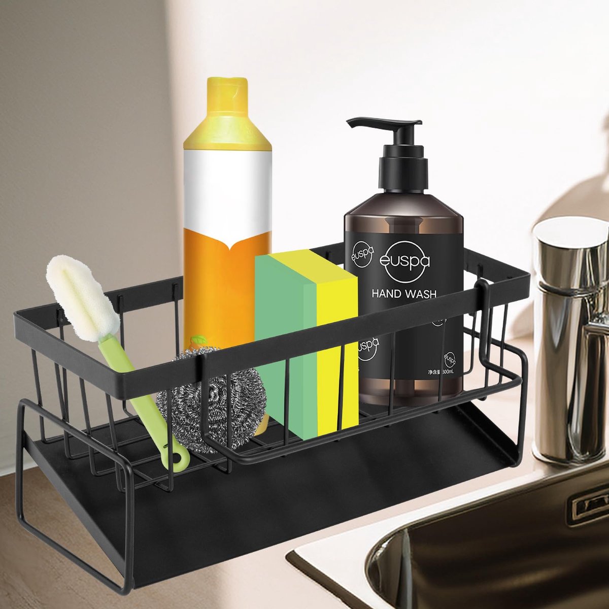 Unyqoos® Functionele gootsteenorganizer met automatische afwatering en grote capaciteit