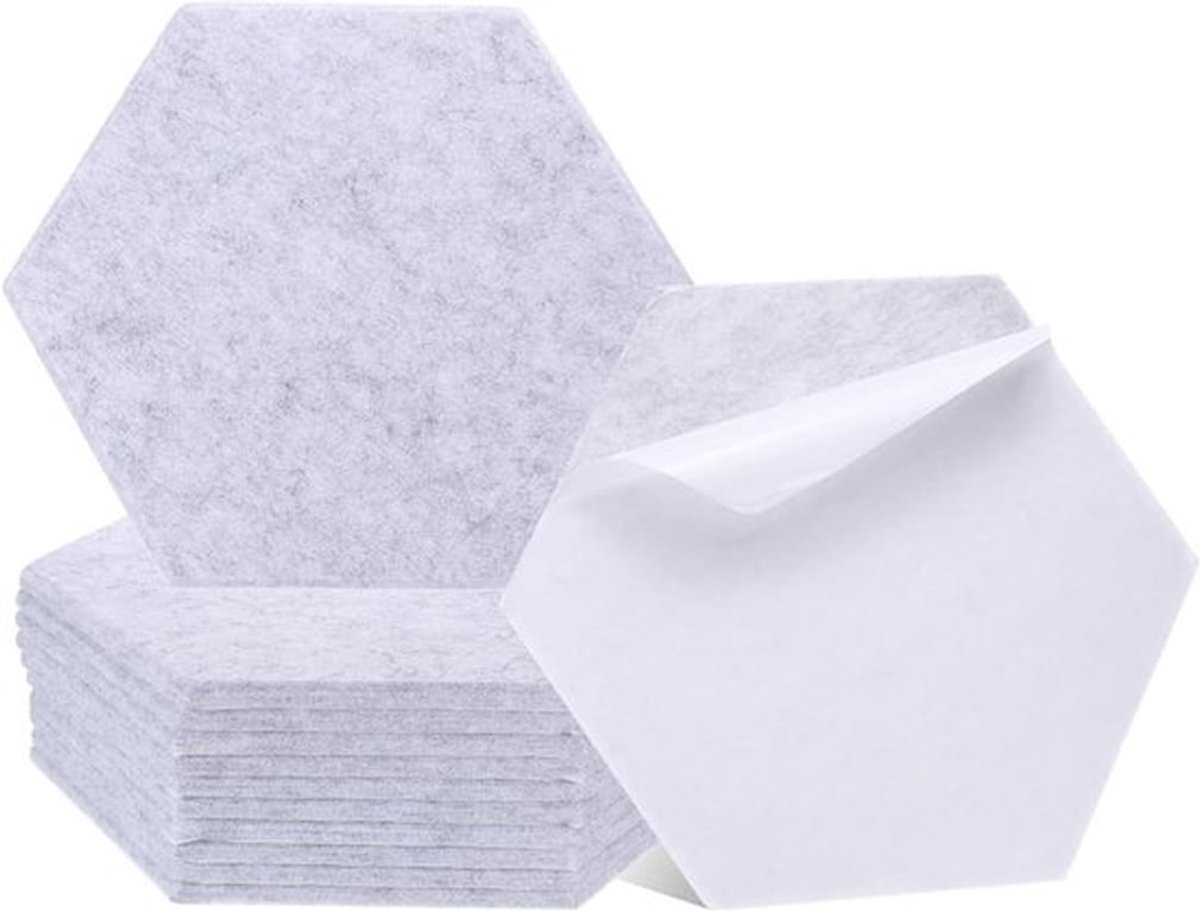 Zelfklevend akoestisch paneel voor geluidsabsorptie - 30 x 26 cm - Dikte 0,9 cm - Zeshoekige geluidsisolatie - Lichtgrijs uniform design