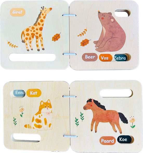 Splendid Uitgeverij® - 2 Houten boekjes - Dieren in het wild & Boerderij - Buggyboekje voor de kleine handjes - 10cm x 10cm - Eerste jaar baby speelgoed - Jongen / Meisje - 0 jaar / 6 maanden / 1 jaar - Kleine cadeautjes - Eerste woordjes van Merkloos — afbeelding 5