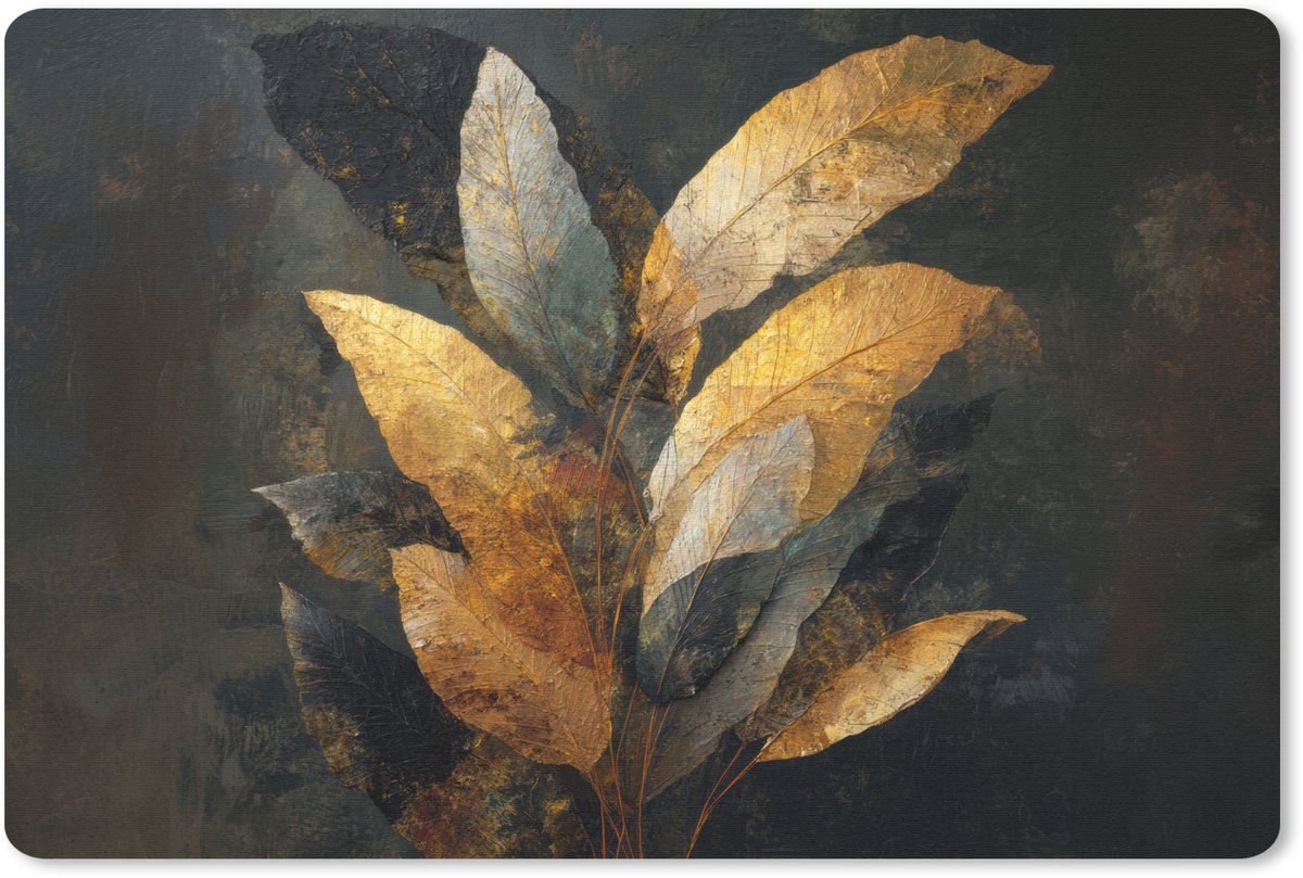 Muismat 27x18 cm - Mousepad Gouden Bladcompositie – Botanische Luxe - Muismatten