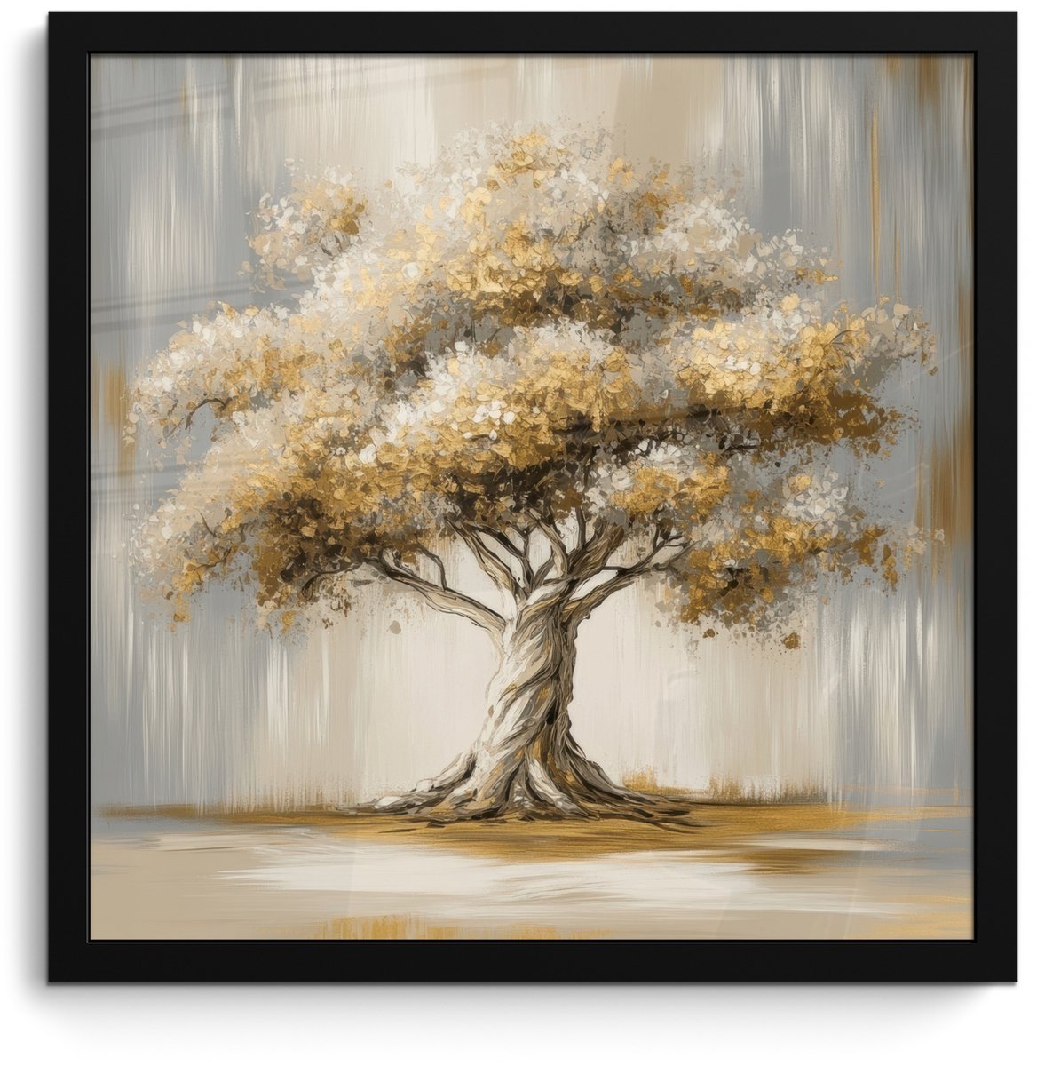 FrameYourWall Poster in lijst - Fotolijst 40x40 cm - Posters - Boom - Bladeren - Abstract - Wit - Posterlijst zwart - Decoratie - Wanddecoratie woonkamer - Muurdecoratie slaapkamer
