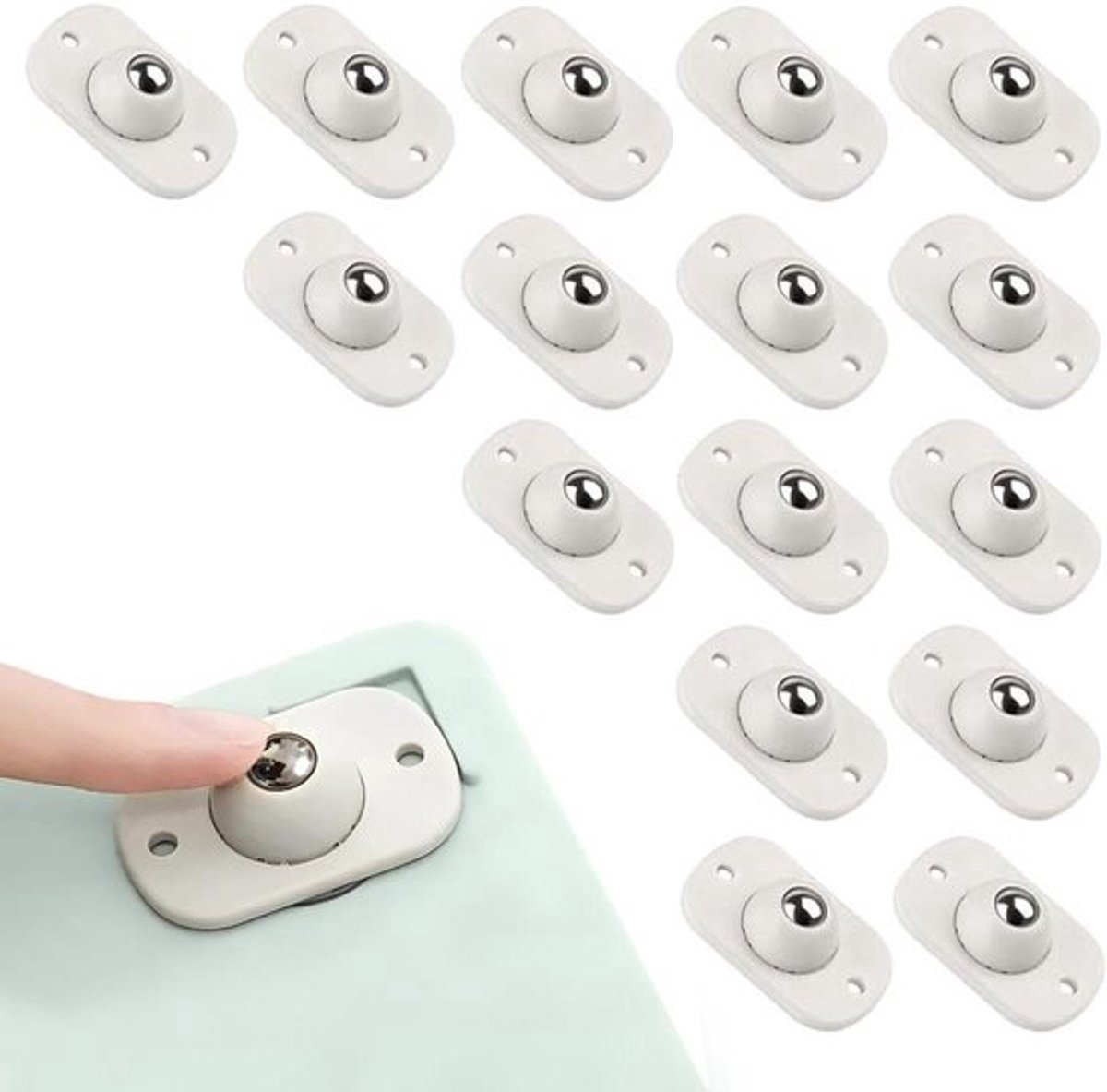 Mini-rollen voor keukengerei | Universele wielen | 360 graden draaibaar | Zelfklevend | DIY | Vuilnisemmer | Opbergdoos | Kleine huishoudelijke apparaten | 16 stuks | Wit.
